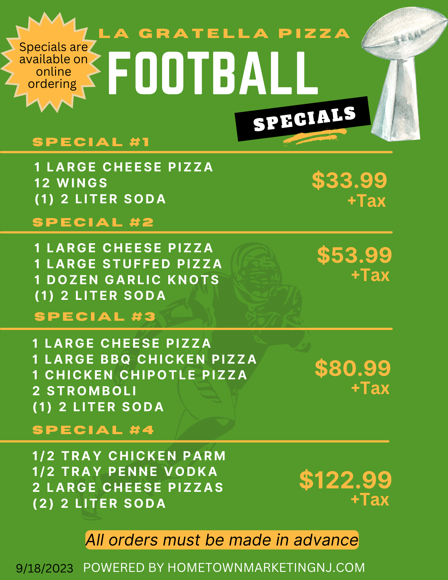 La Gratella Football Specials 9182023