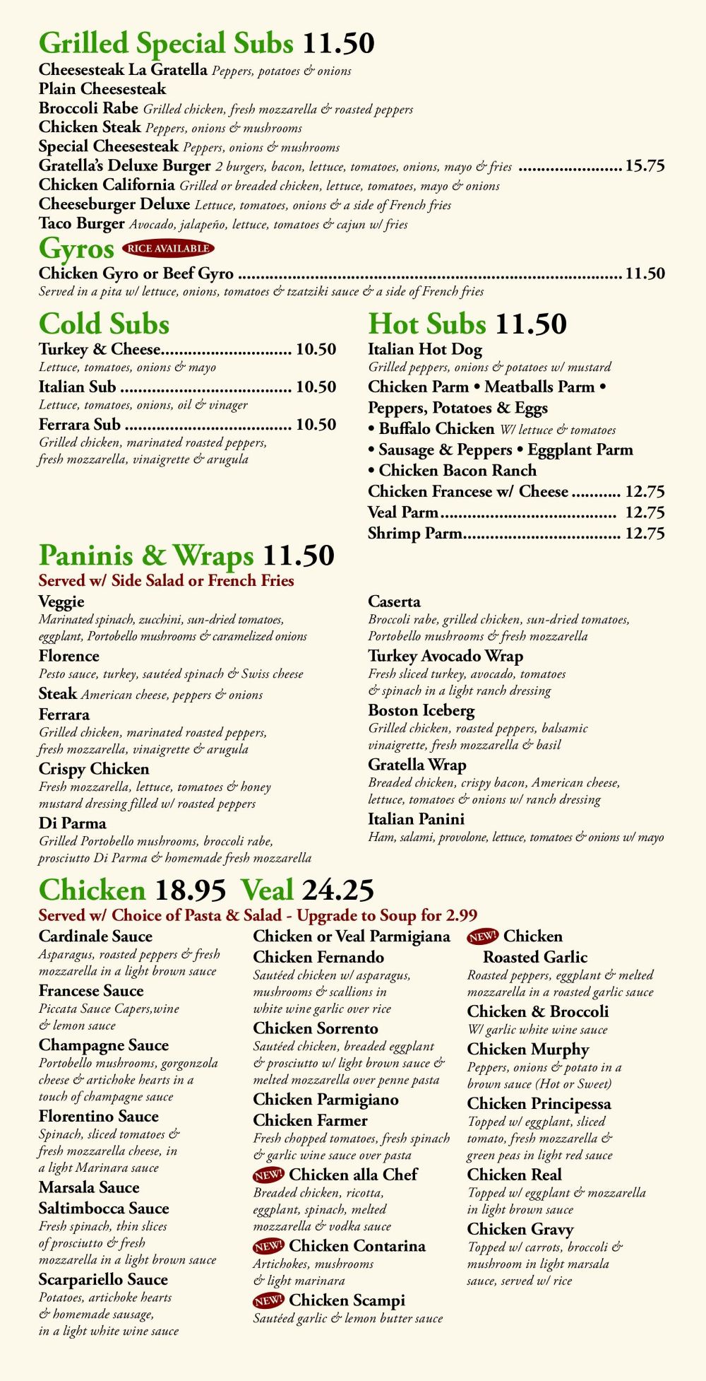La Gratella Menu Ledgewood 3312025 3